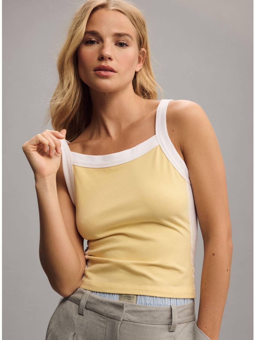 Anthropologie Pilcro sporty scoop neck tank top in yellow and white